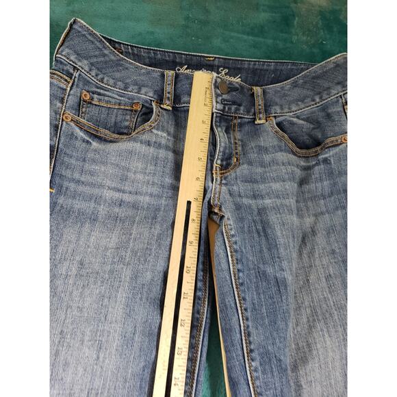 American Eagle Jeans Size 6 Womens Blue Stretch Mid Rise Boho Artist Flared - Picture 7 of 13